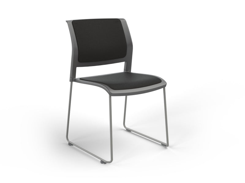 Game Sled leg Chair (Fully Upholstered) Charcole Gray Silver Powdercoat