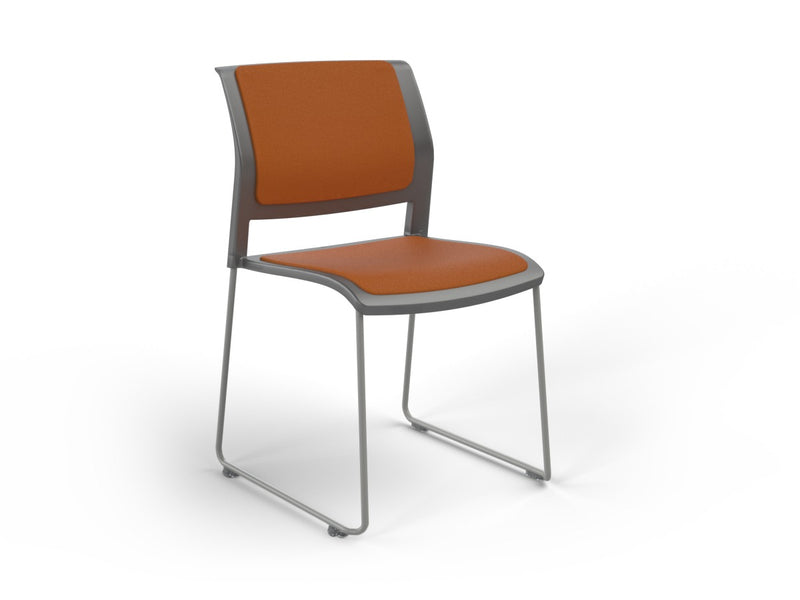 Game Sled leg Chair (Fully Upholstered) Charcole Bright Orange Silver Powdercoat