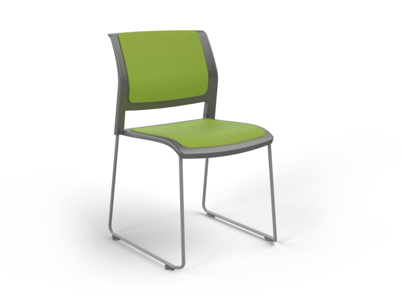 Game Sled leg Chair (Fully Upholstered) Charcole Lime Green Silver Powdercoat