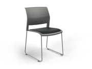 Game Sled leg Chair (Upholstered Seat) Charcole Black Silver Powdercoat