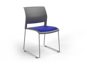Game Sled leg Chair (Upholstered Seat) Charcole Sky Blue Silver Powdercoat