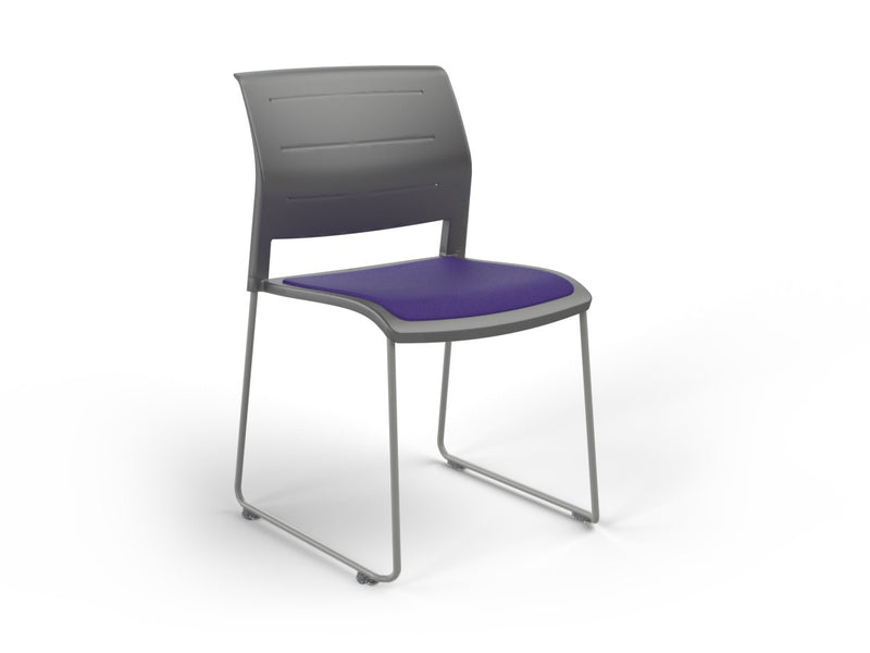 Game Sled leg Chair (Upholstered Seat) Charcole Plum Silver Powdercoat