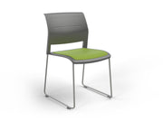 Game Sled leg Chair (Upholstered Seat) Charcole Lime Green Silver Powdercoat