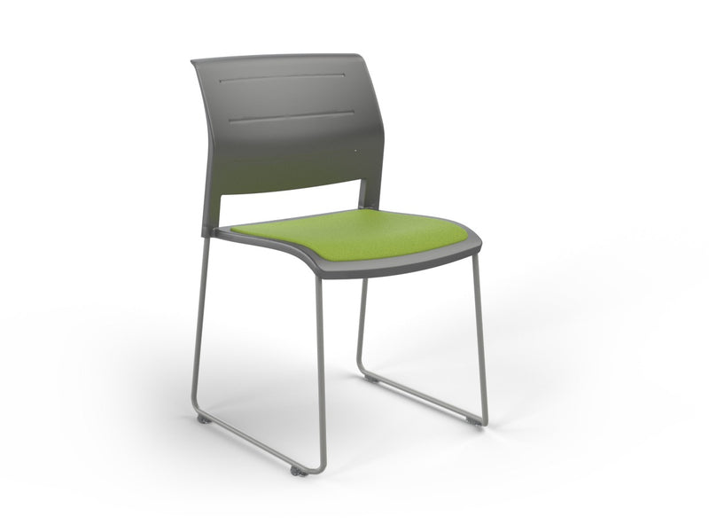 Game Sled leg Chair (Upholstered Seat) Charcole Lime Green Silver Powdercoat