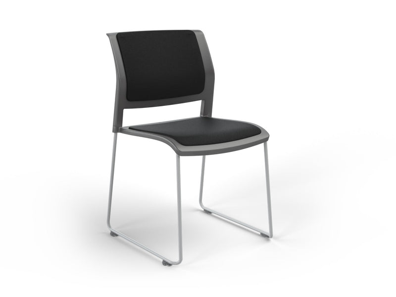 Game Sled leg Chair (Fully Upholstered) Charcole Black White Powdercoat