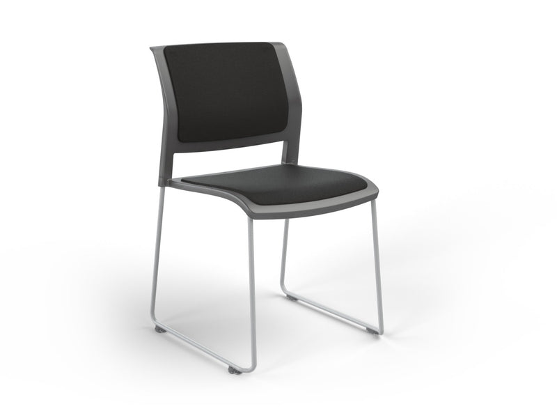 Game Sled leg Chair (Fully Upholstered) Charcole Gray White Powdercoat