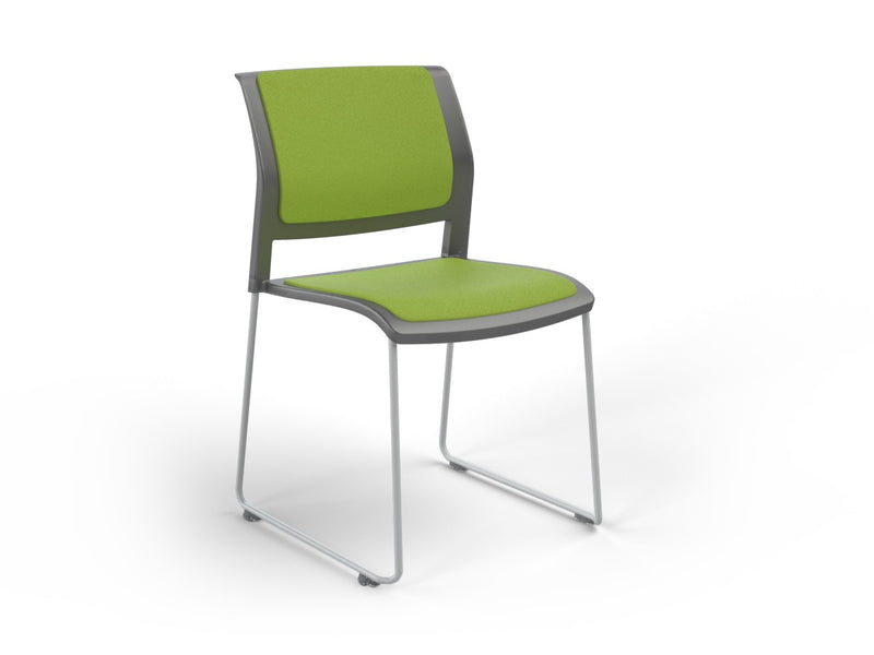Game Sled leg Chair (Fully Upholstered) Charcole Lime Green White Powdercoat