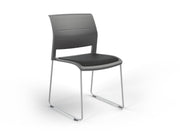 Game Sled leg Chair (Upholstered Seat) Charcole Gray White Powdercoat