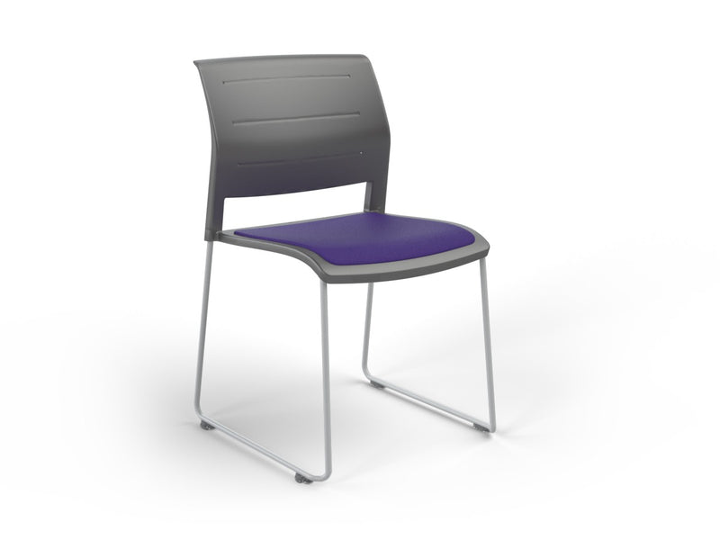 Game Sled leg Chair (Upholstered Seat) Charcole Plum White Powdercoat