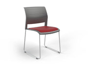 Game Sled leg Chair (Upholstered Seat) Charcole Tomato Red White Powdercoat