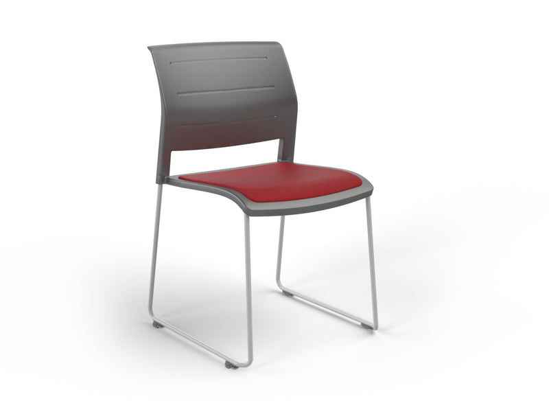 Game Sled leg Chair (Upholstered Seat) Charcole Tomato Red White Powdercoat