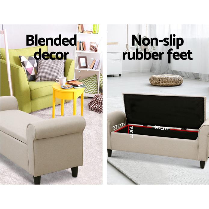 Artiss Storage Ottoman Blanket Box 126cm Linen Fabric Arm Foot Stool Couch Large