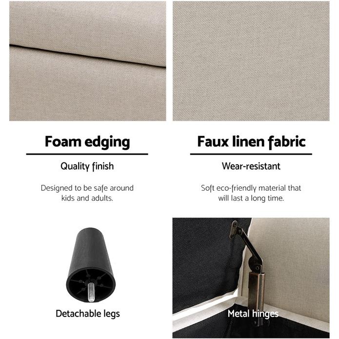 Artiss Storage Ottoman Blanket Box 126cm Linen Fabric Arm Foot Stool Couch Large