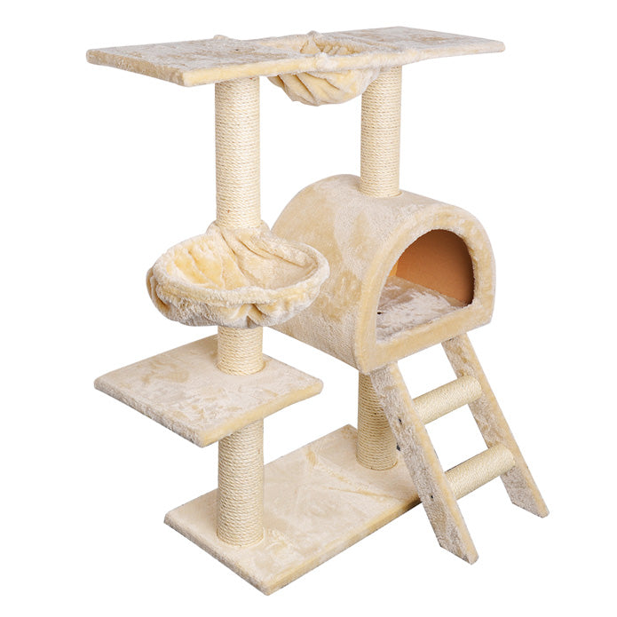 100cm Cat Tree Scratching Post Scratcher Tower Condo House Furniture Wood Beige