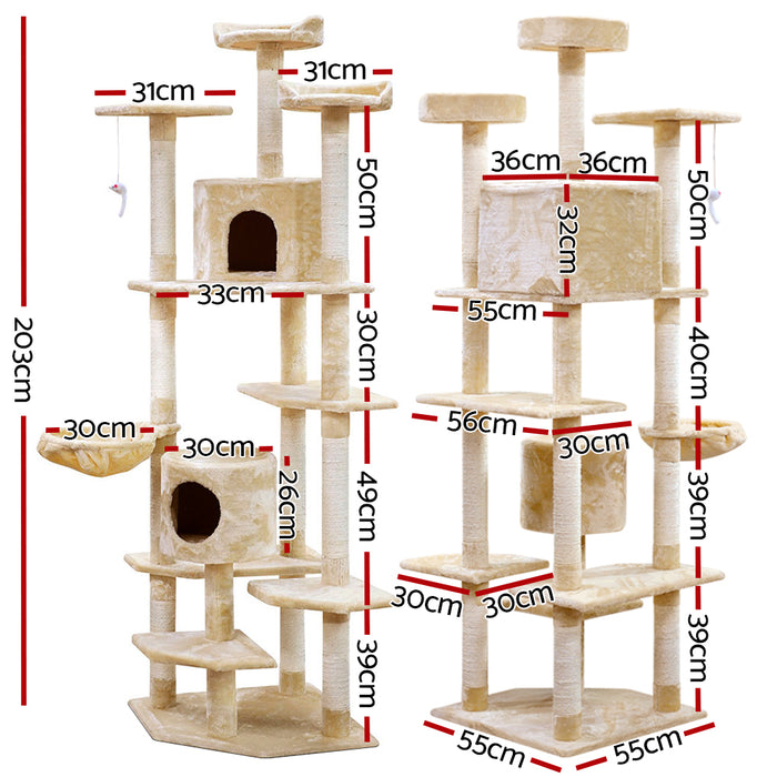 203 cm Cat Scratching Tree Condo House Furniture Wood Beige