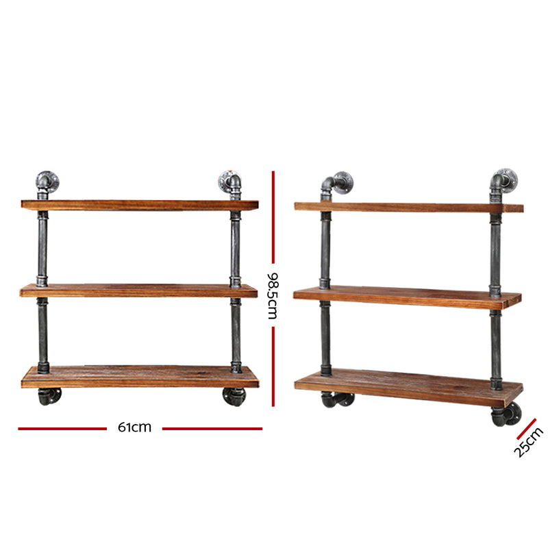 Artiss Industrial Shelves DIY Pipe Shelf Display Wall Floating Bookshelf Vintage 3 Tiers