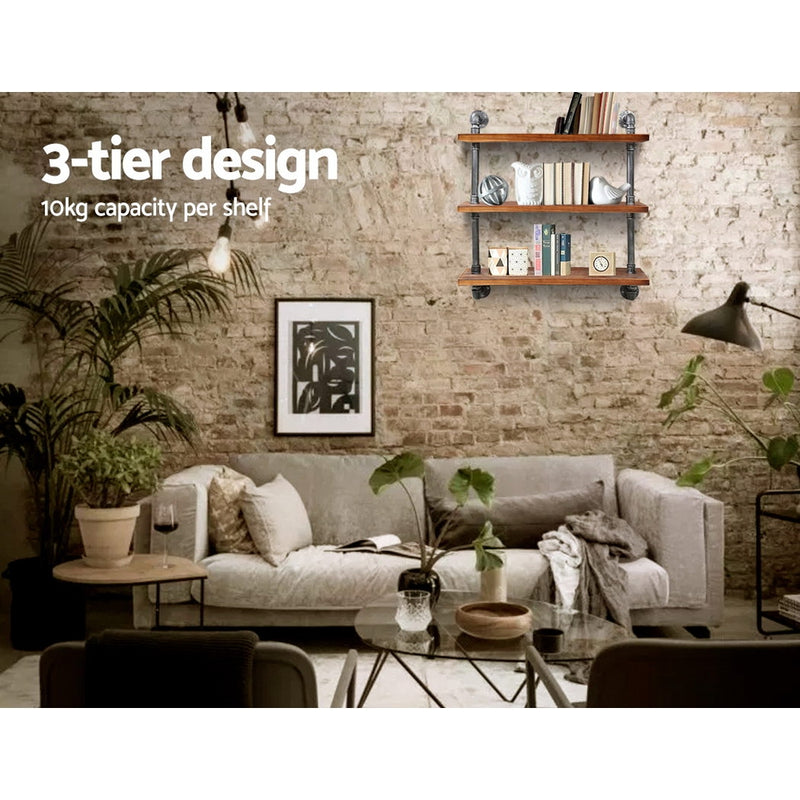 Artiss Industrial Shelves DIY Pipe Shelf Display Wall Floating Bookshelf Vintage 3 Tiers