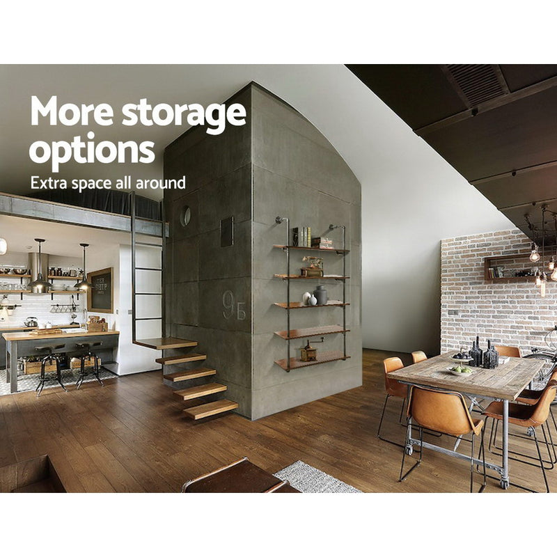 Artiss Rustic Industrial Pipe Shelf Floating Storage Wall Mount