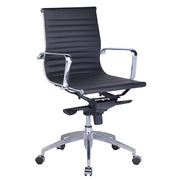 Rapidline Stylish Executive or Boardroom Medium Back Chair Black PU with Chrome Frame