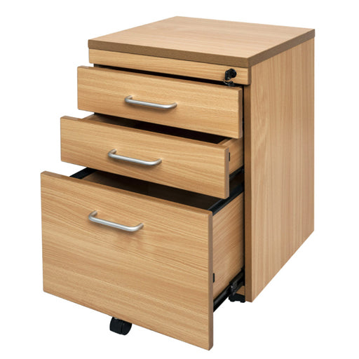 Rapidline Span Mobile Pedestal with 2 Personal and 1 File Drawer Beech