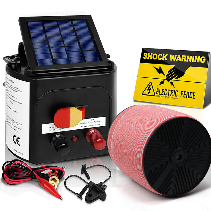 Giantz Electric Fence Energiser Solar Powered Charger Set With Tape`