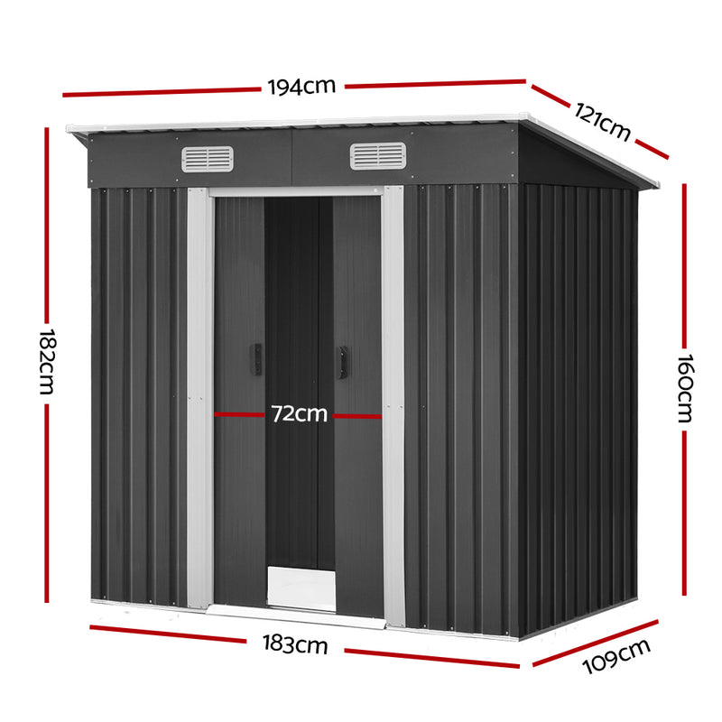 Giantz 1.94 x 1.21m metal Tool Shed - Grey