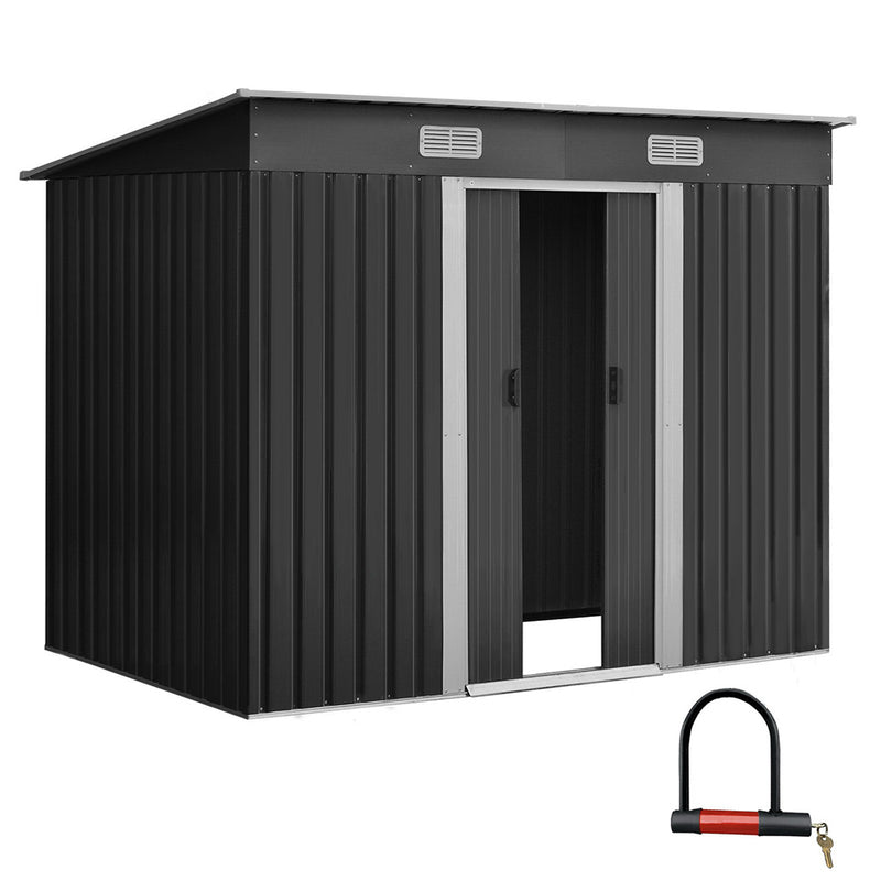 Giantz 2.38 x 1.31m Steel Garden Shed - Grey