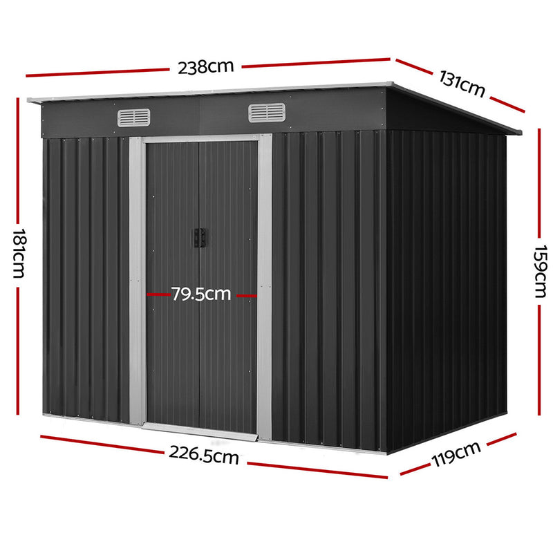 Giantz 2.38 x 1.31m Steel Garden Shed - Grey