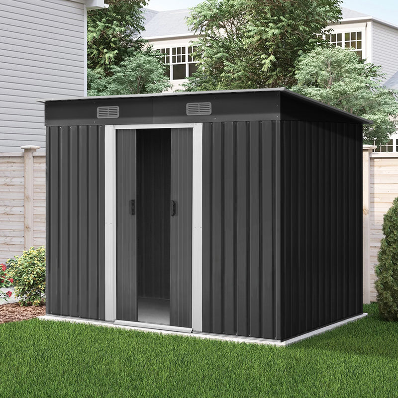 Giantz 2.38 x 1.31m Steel Garden Shed - Grey
