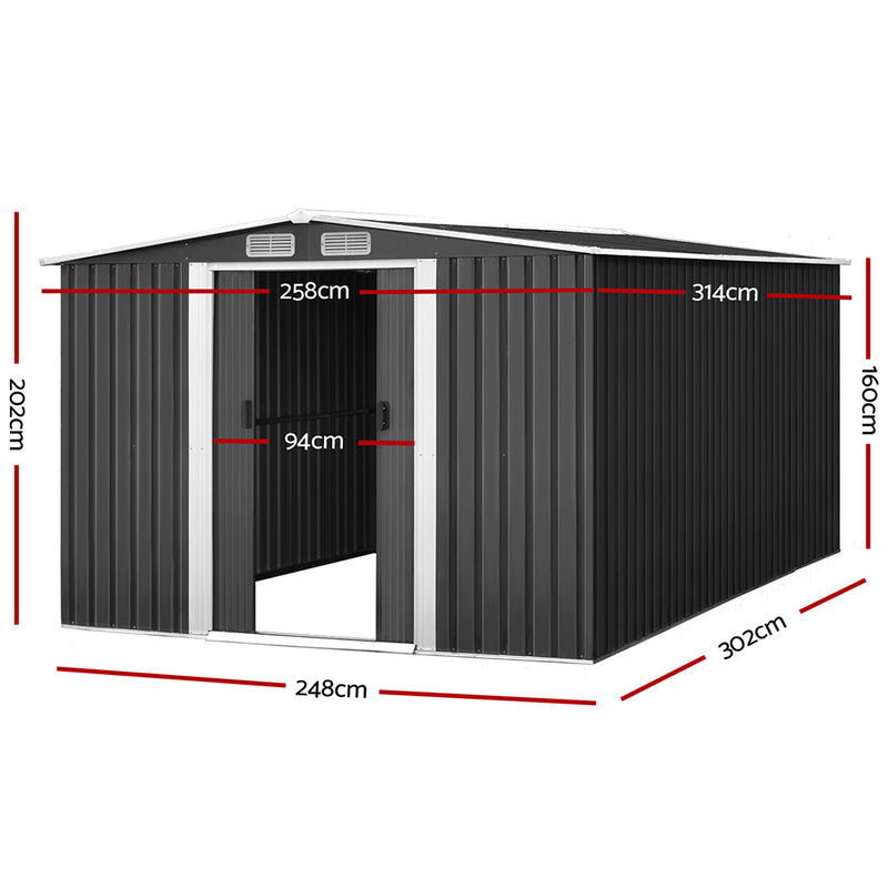 Giantz 2.02 x 3.2m Metal Shed - Grey