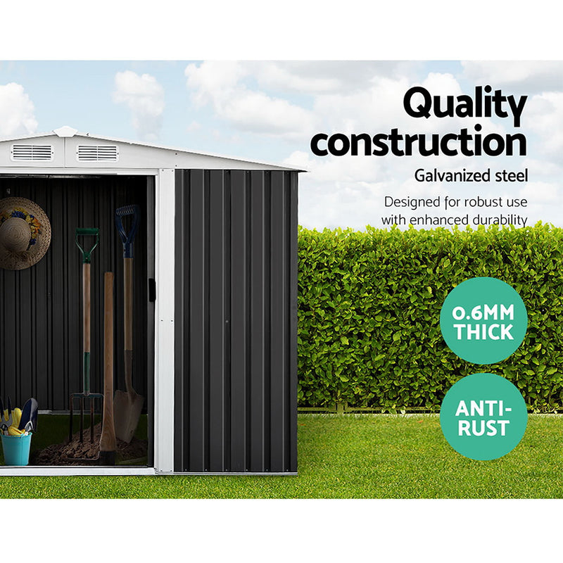 Giantz 2.05 x 2.57m Steel Garden Shed with Roof - Grey