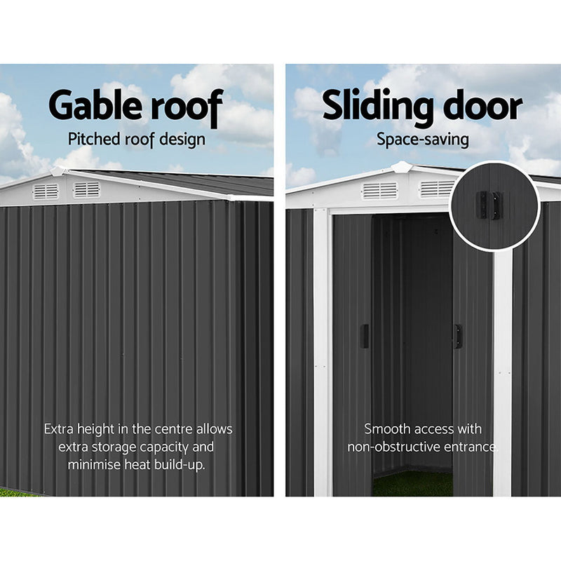 Giantz 2.05 x 2.57m Steel Garden Shed with Roof - Grey