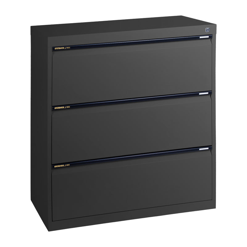 Statewide Lateral Filing Cabinets 3 Drawers - 1020H x 900W x 455D Black Ripple