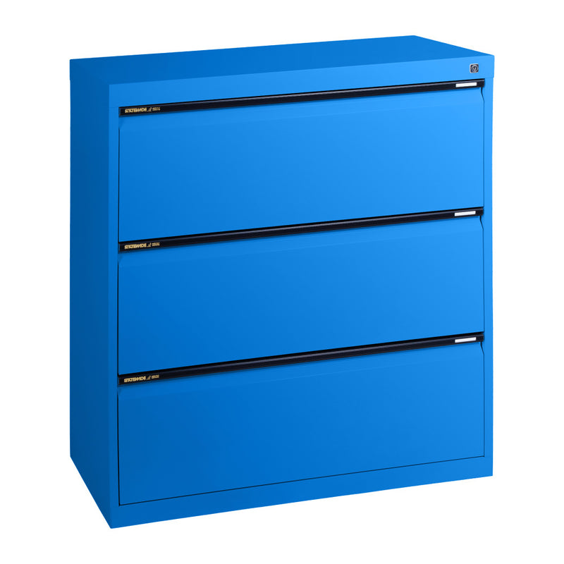 Statewide Lateral Filing Cabinets 3 Drawers - 1020H x 900W x 455D Blaze Blue