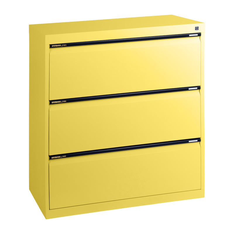 Statewide Lateral Filing Cabinets 3 Drawers - 1020H x 900W x 455D Lemon Yellow