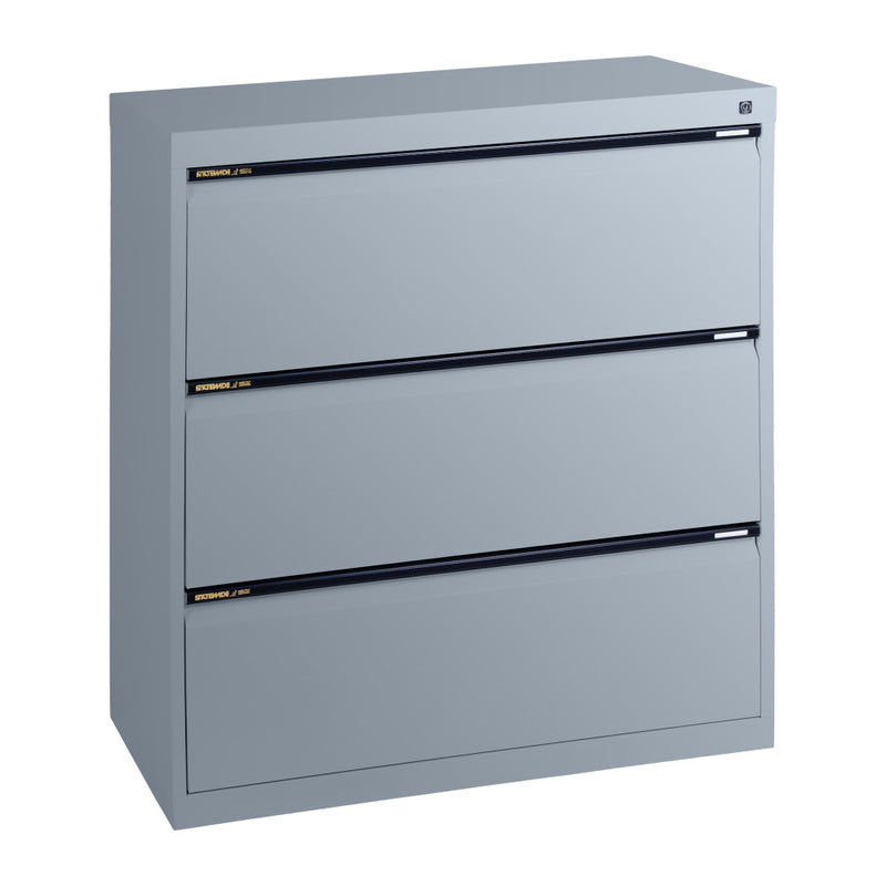 Statewide Lateral Filing Cabinets 3 Drawers - 1020H x 900W x 455D Precious Silver