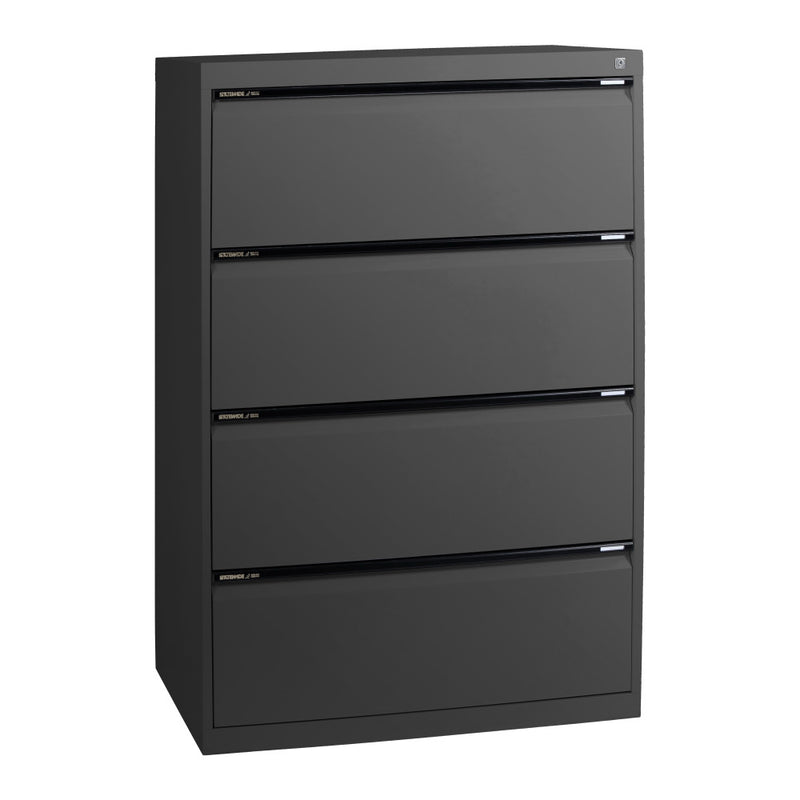 Statewide Lateral Filing Cabinets 4 Drawers - 1325H x 900W x 455D Black Ripple