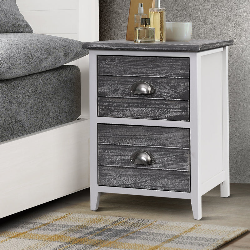 Artiss Set of 2 Sage Bedside Tables - Grey