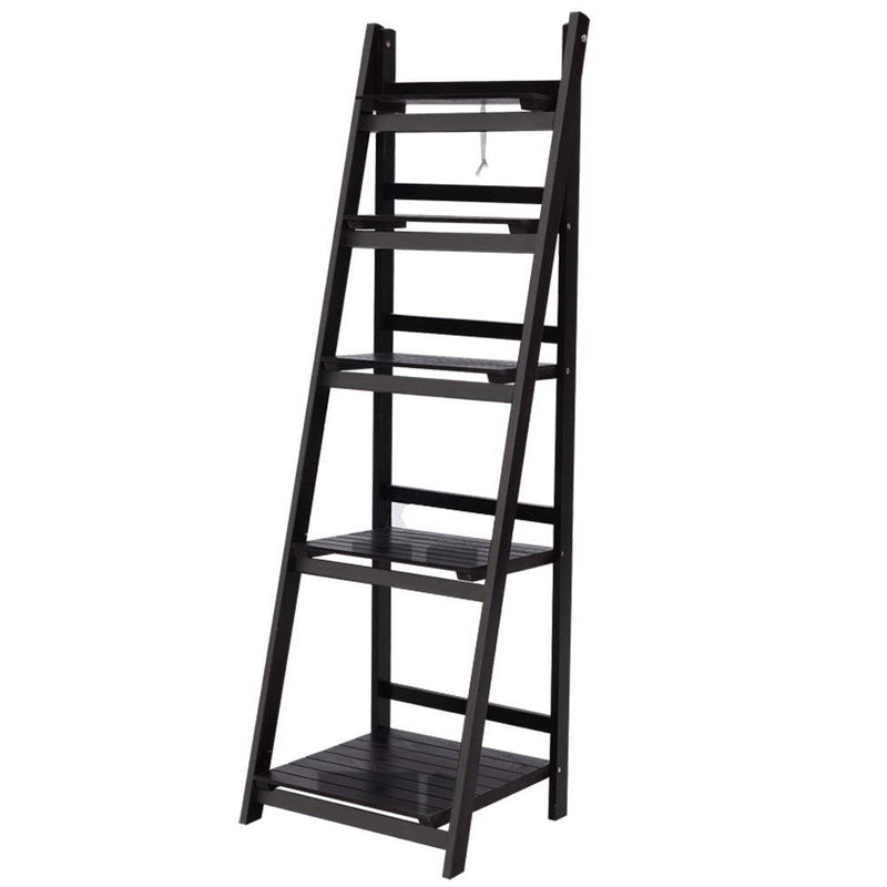 Artiss Display Shelf 5 Tier Wooden Ladder Stand Storage Book Shelves Rack Coffee Black