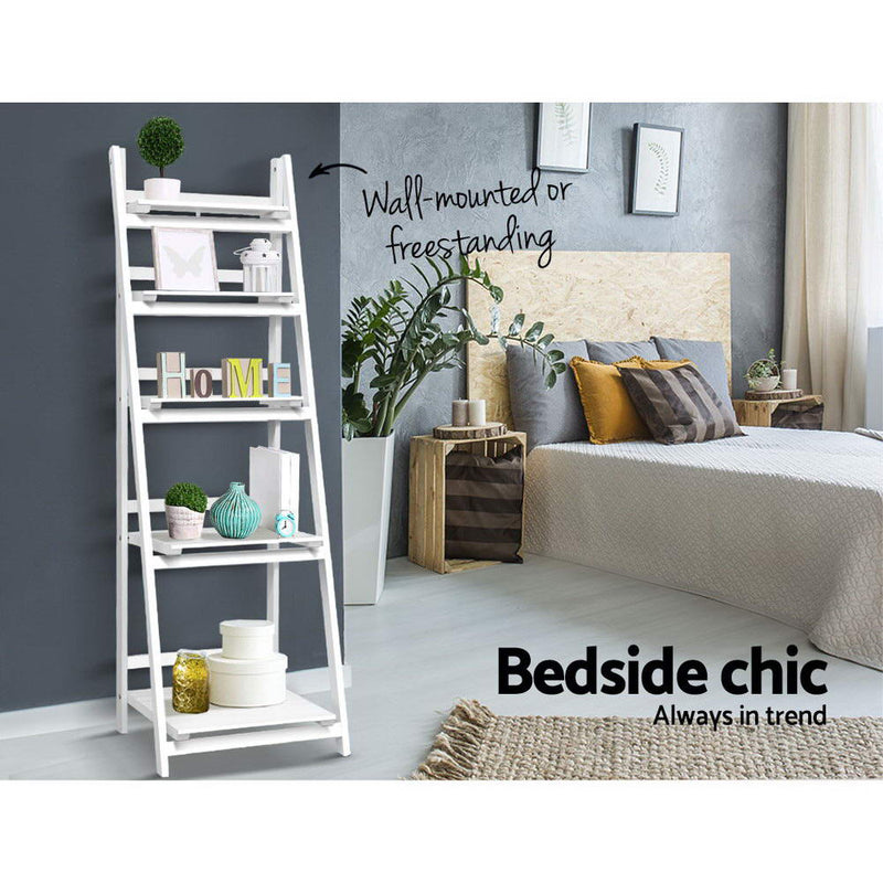 Artiss Display Shelf 5 Tier Wooden Ladder Stand Storage Book Shelves Rack Coffee