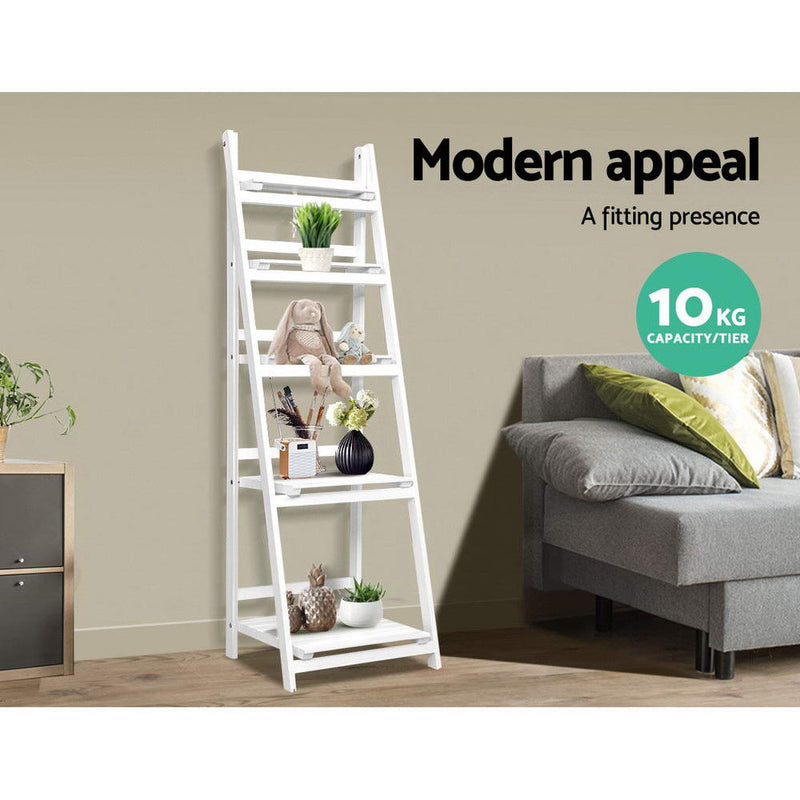 Artiss Display Shelf 5 Tier Wooden Ladder Stand Storage Book Shelves Rack Coffee