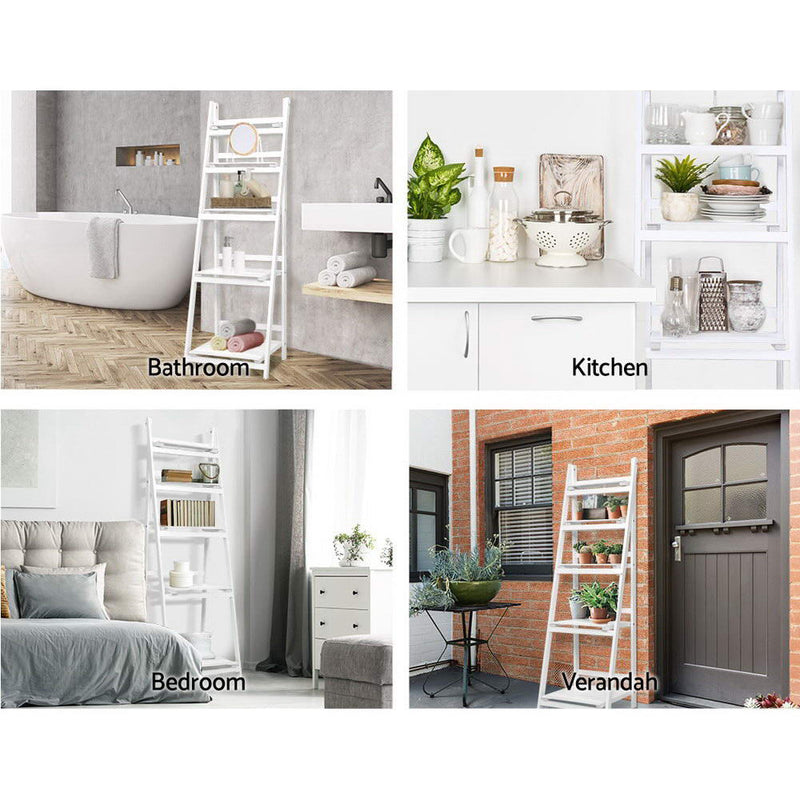 Artiss Display Shelf 5 Tier Wooden Ladder Stand Storage Book Shelves Rack Coffee