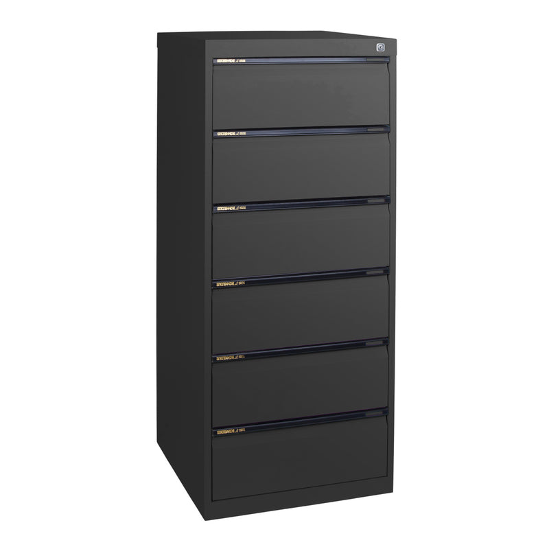 Statewide Duplex Card Cabinet to suit 6×4 Card (150mm x 100mm) 6 Drawer - 1018h x 467w x 610d Black Ripple