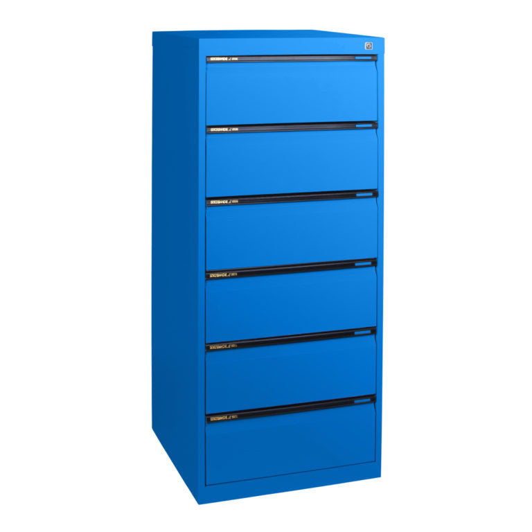 Statewide Duplex Card Cabinet to suit 6×4 Card (150mm x 100mm) 6 Drawer - 1018h x 467w x 610d Blaze Blue