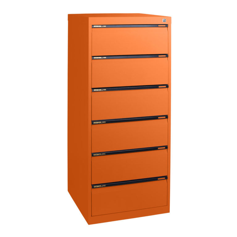 Statewide Duplex Card Cabinet to suit 6×4 Card (150mm x 100mm) 6 Drawer - 1018h x 467w x 610d Orange