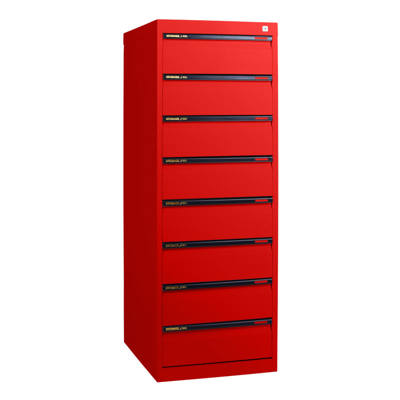 Statewide Duplex Card Cabinet to suit 8×5 Card (200mm x 125mm) 8 Drawer - 1500h x 510w x 610d Signal Red