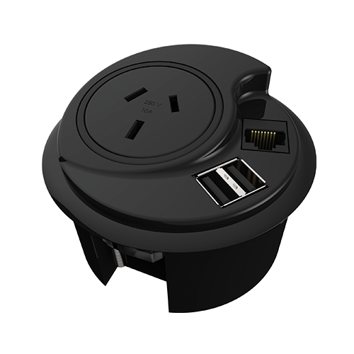 Rapidline Plug in Power At Desk Top With Phone Charging Black