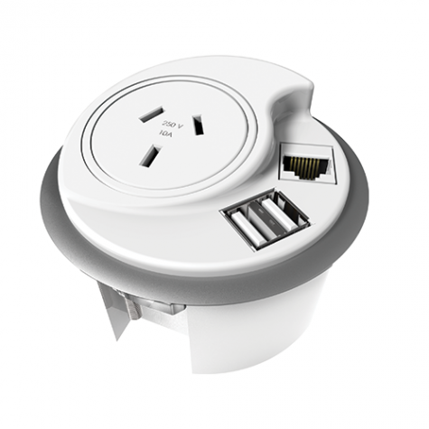 Rapidline Plug in Power At Desk Top With Phone Charging White