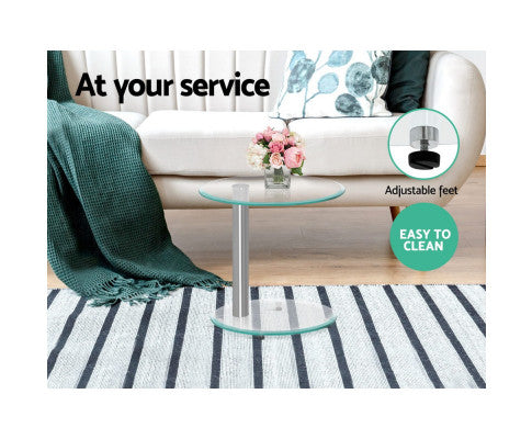 Artiss Side Coffee Table Bedside Furniture Oval Tempered Glass Top 2 Tier