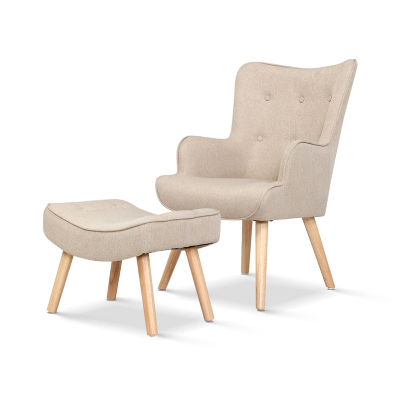 Artiss Armchair and Ottoman Beige